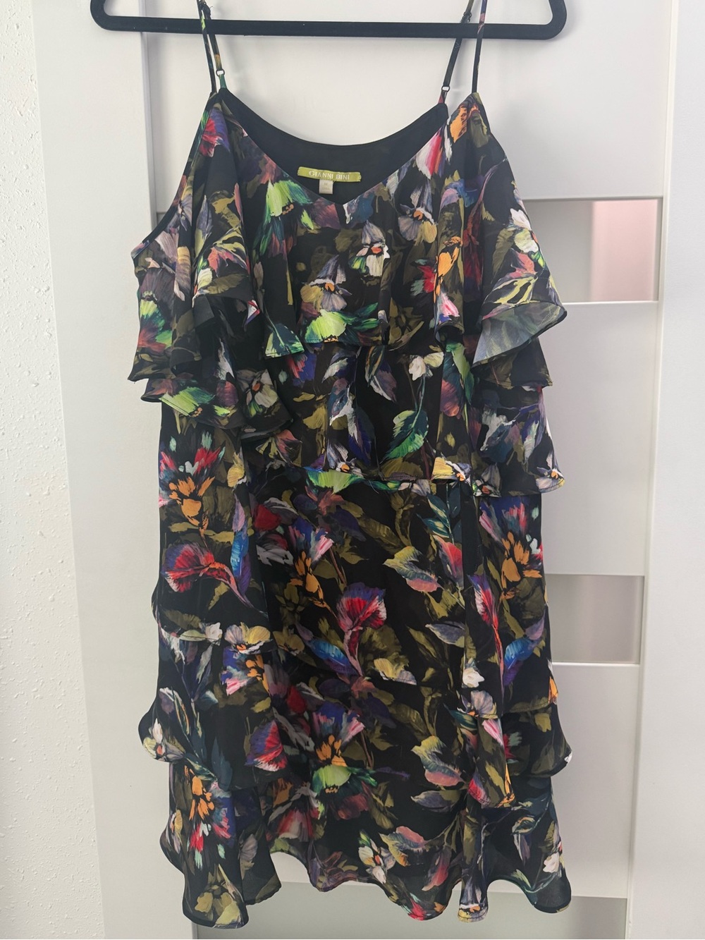 Gianni Bini - Black Floral Ruffle Cocktail Dress